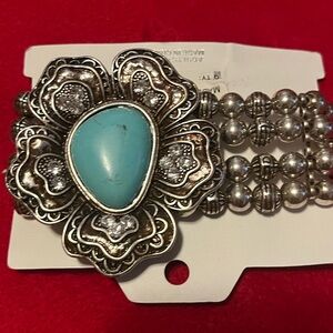 Silver and Turquoise Floral Bracelet